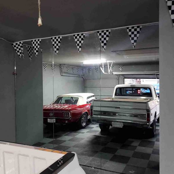 A big mirror in garage area