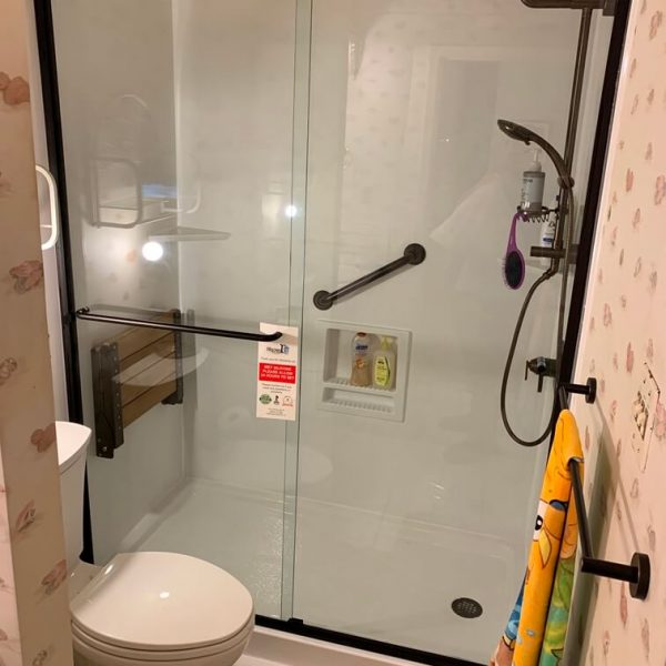 A modern style bathroom area